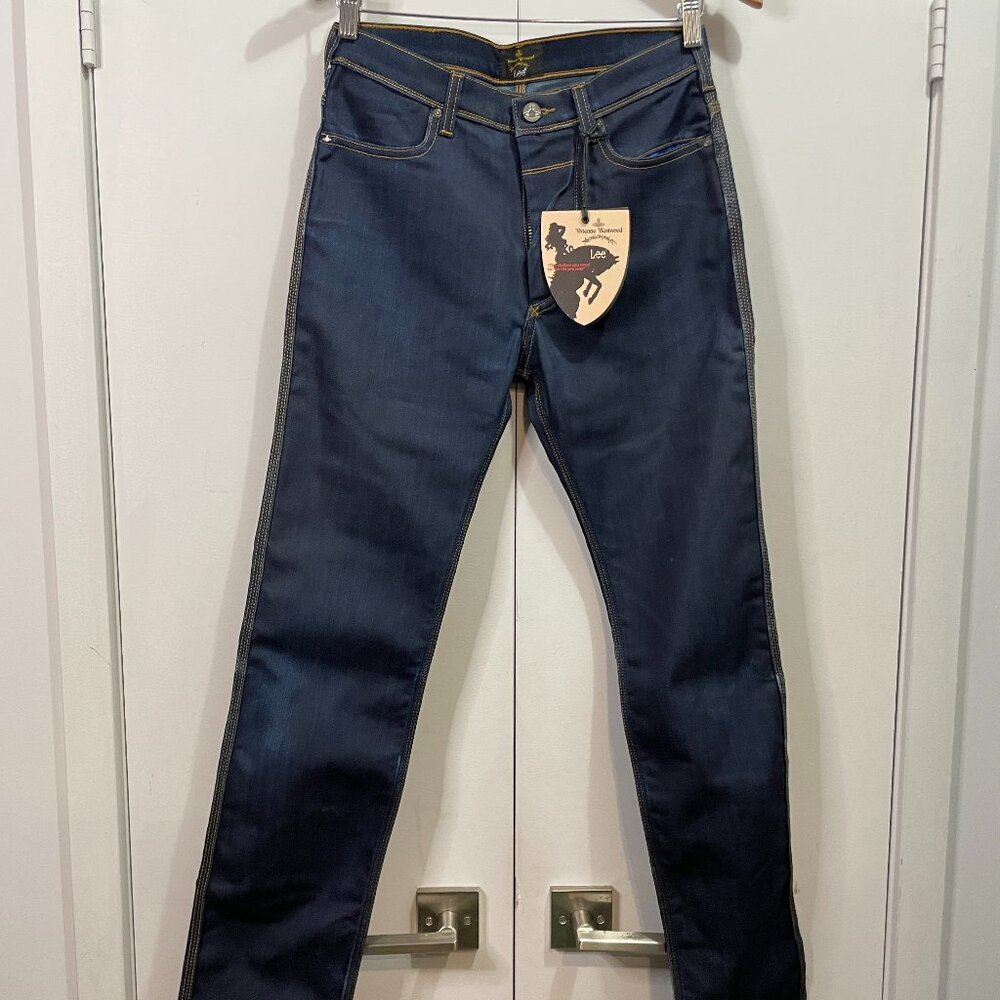 Vivienne Westwood Men’s Slim Jeans in Dark Blue with Black Side Stripe